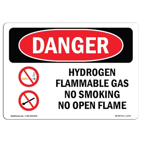 OSHA Sign, Hydrogen Flammable Gas No Smoking Open Flame, 18in X 12in Decal, 12" W, 18" L, Landscape